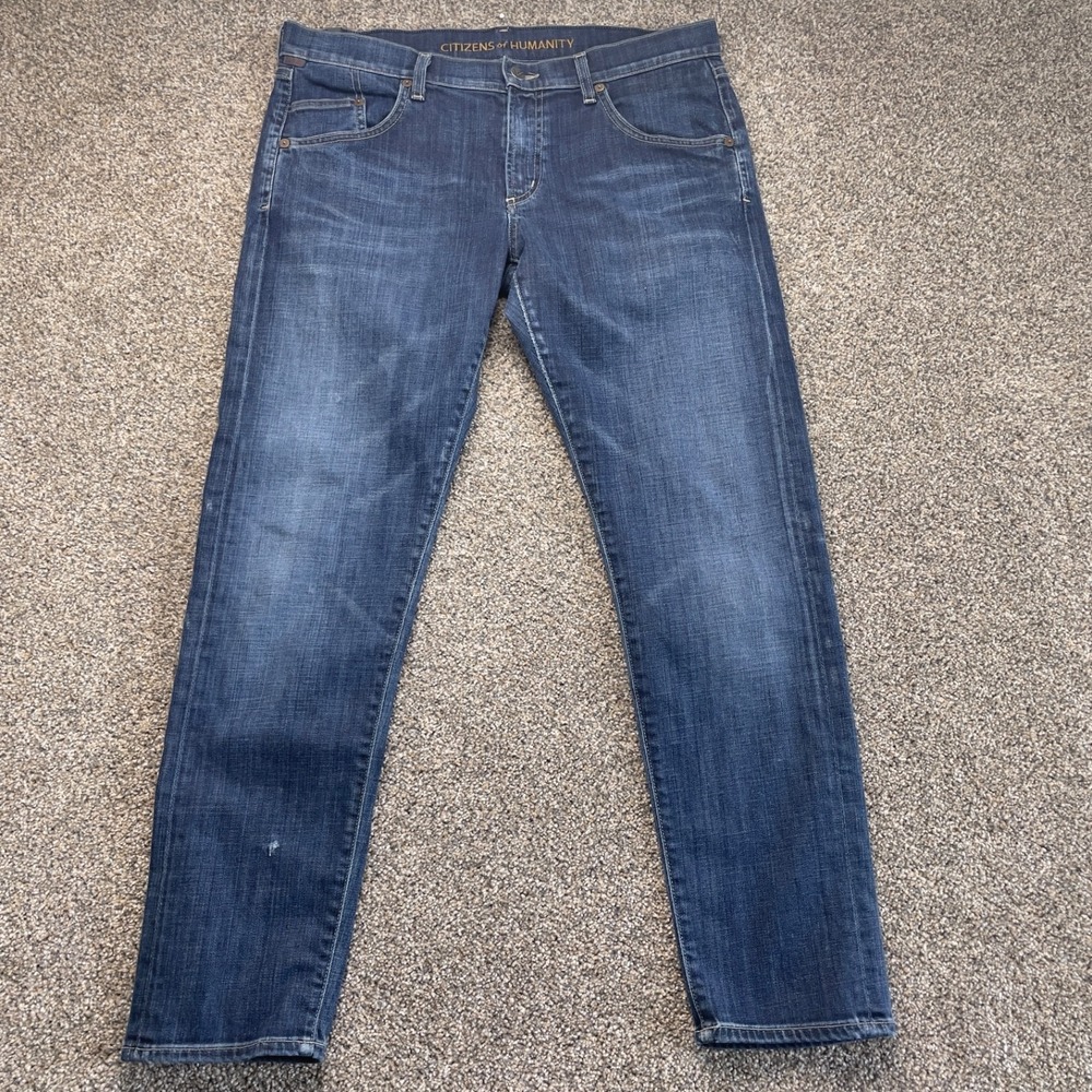 Citizens of Humanity Mens Slim Straight Dark Wash Jeans Size 30 Distressed Denim